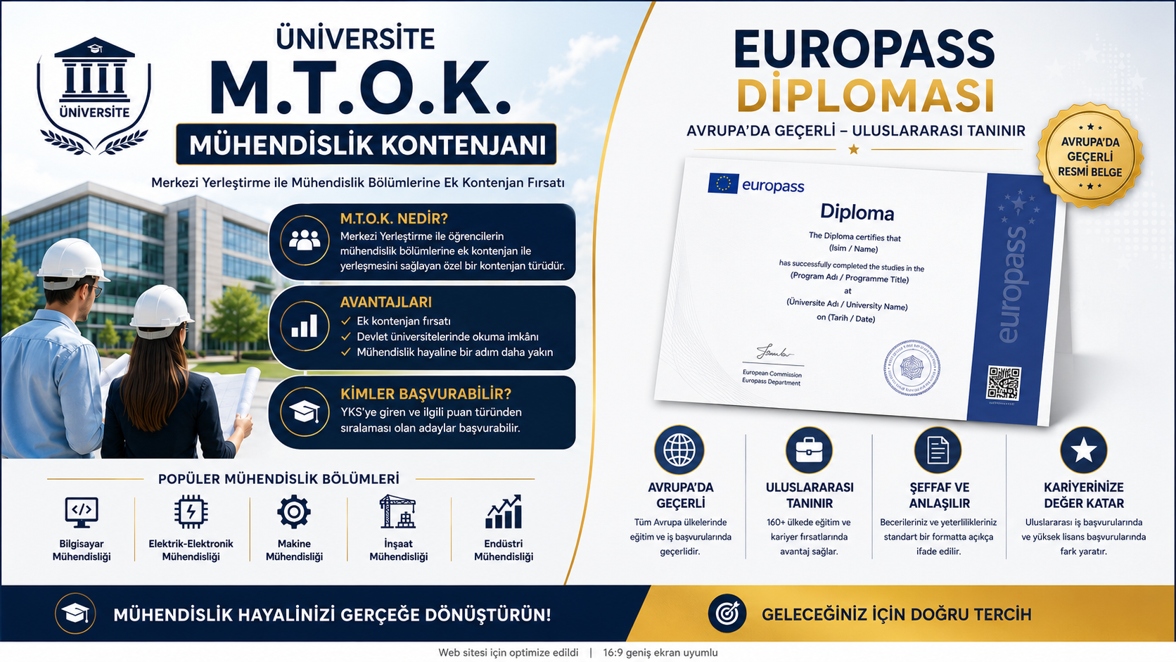 Üniversite (M.T.O.K.) Mühendislik Kontenjanı & EUROPASS Diploması