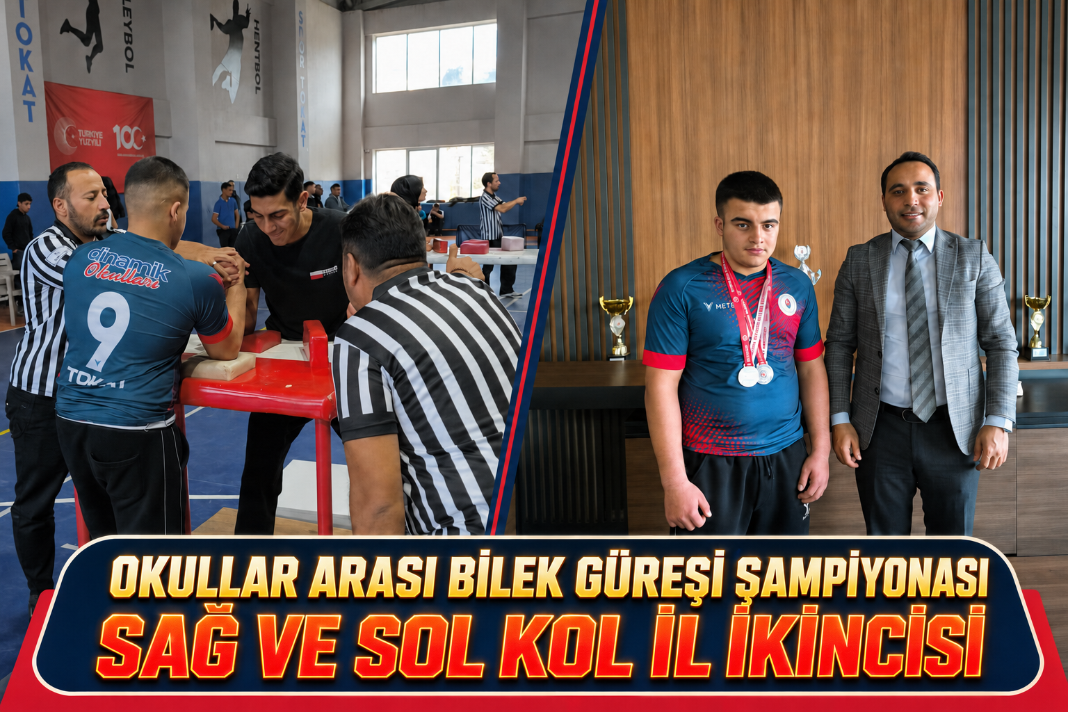 Okullar arası bilek güreşi şampiyonası, sağ ve sol kol il ikincisi.