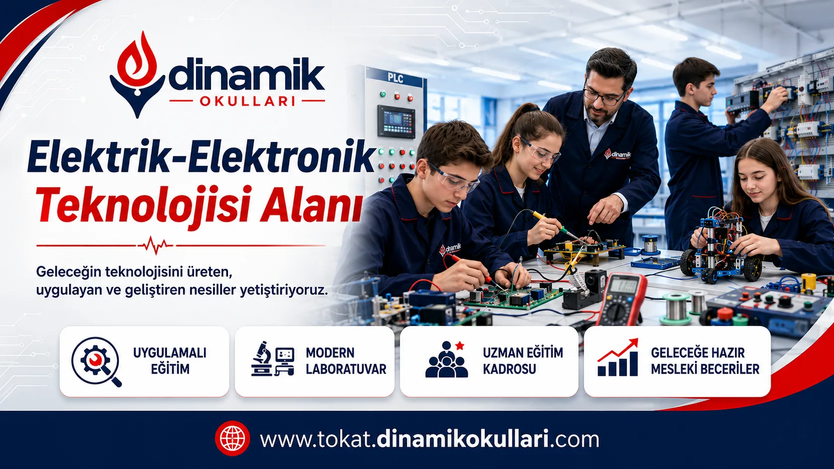 Elektrik elektronik atölyesinde çalışan öğrenciler