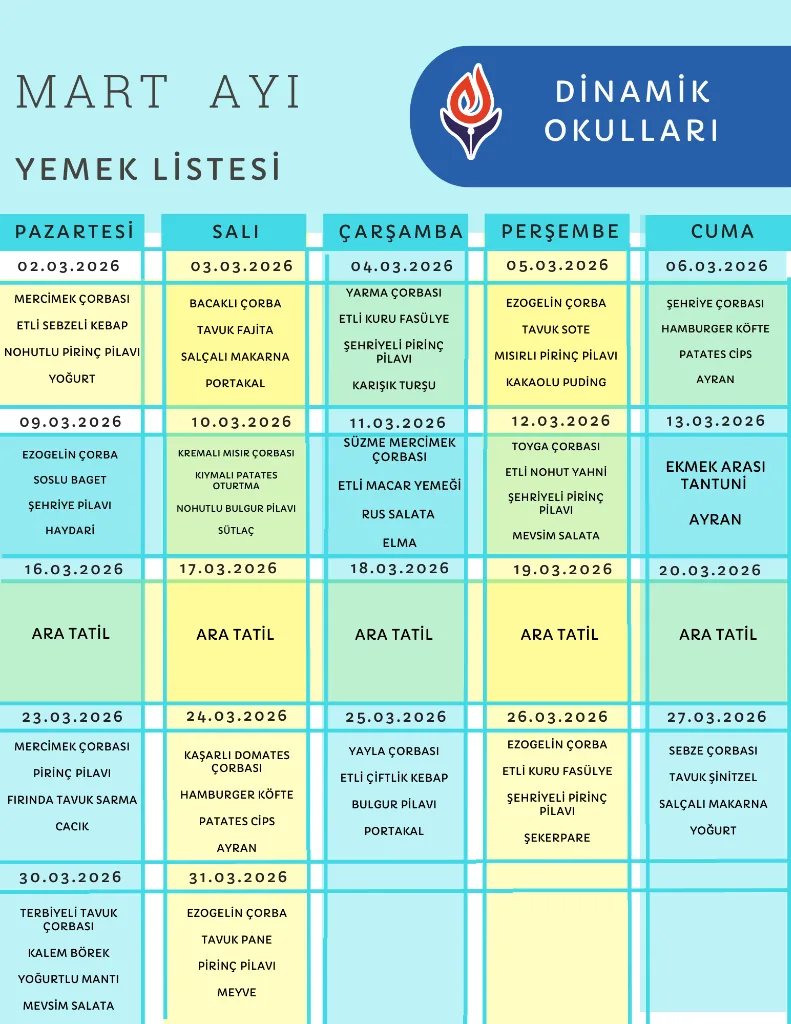 Mart 2026 Yemek Listesi Afişi